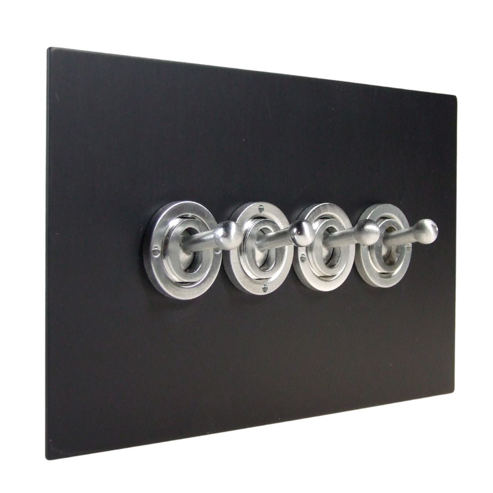 Satin Black Metal Flat Plate 4 Switch Light Switch Satin Stainless Period Toggle