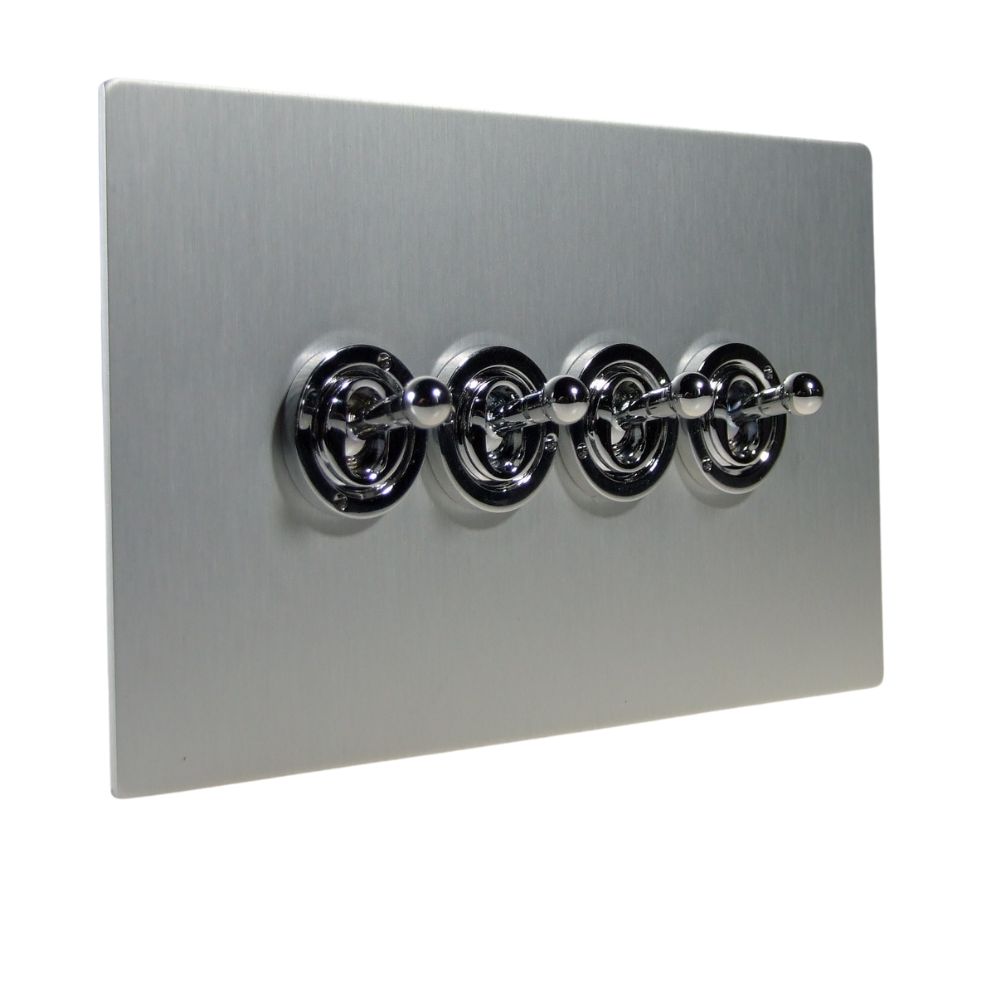 Satin Silver Metal Flat Plate4 Switch Light Switch Polished Chrome Toggle