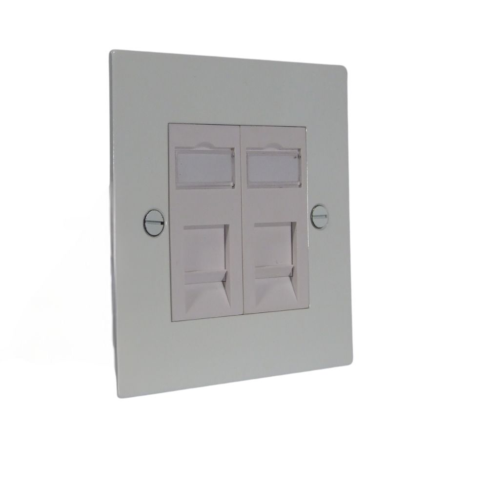 Gloss white Metal Flat Plate Double RJ45 Cat 6 Socket White