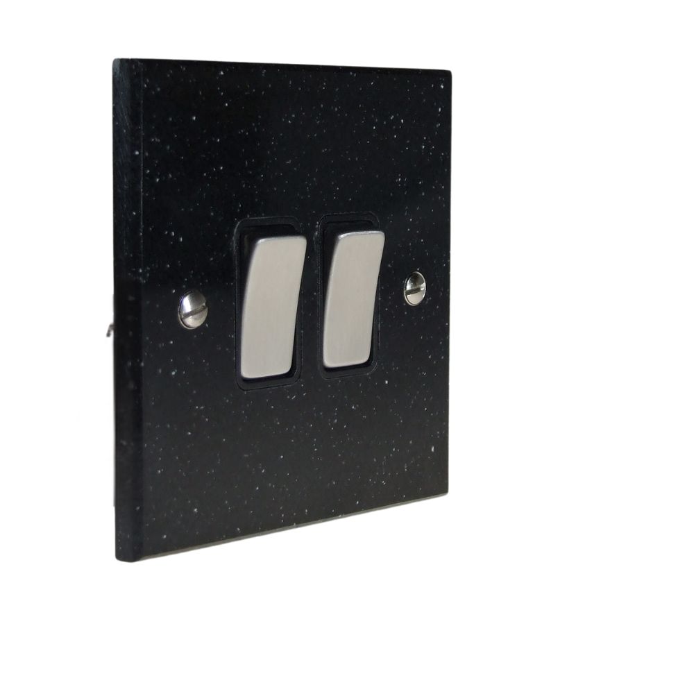 Black Pearl Acrylic Resin Double Light Switch Satin Stainless and Black