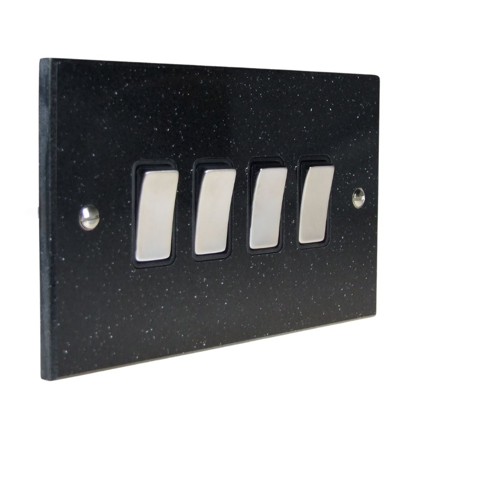 Black Pearl Acrylic Resin 4 Switch Light Switch Satin Stainless and Black
