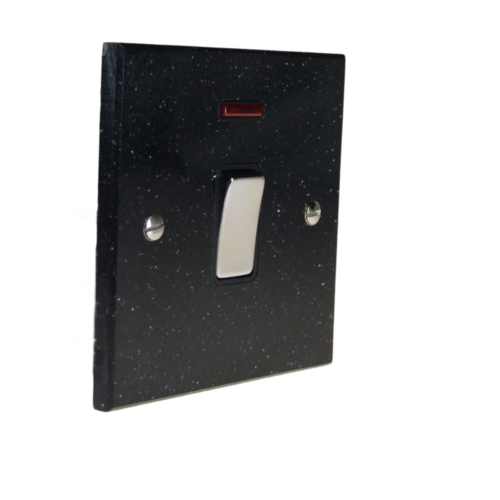 Black Pearl Acrylic Resin Double Pole Switch with Neon Satin Stainless and Black