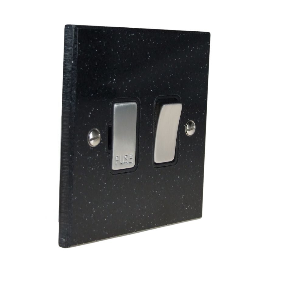 Black Pearl Acrylic Resin Single Switch Fuse Spur Satin Stainless and Black
