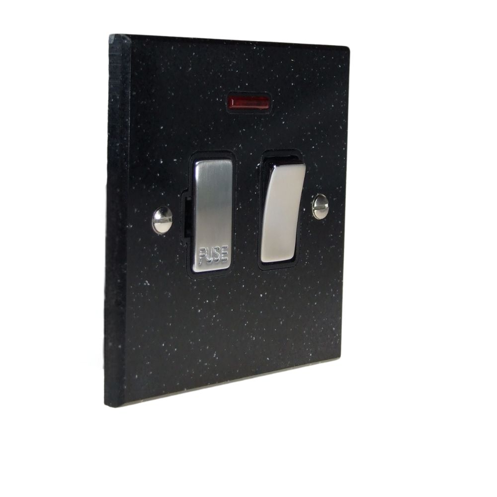 Black Pearl Acrylic Resin Single Switch Fuse Spur with Neon Satin Stainless and Black