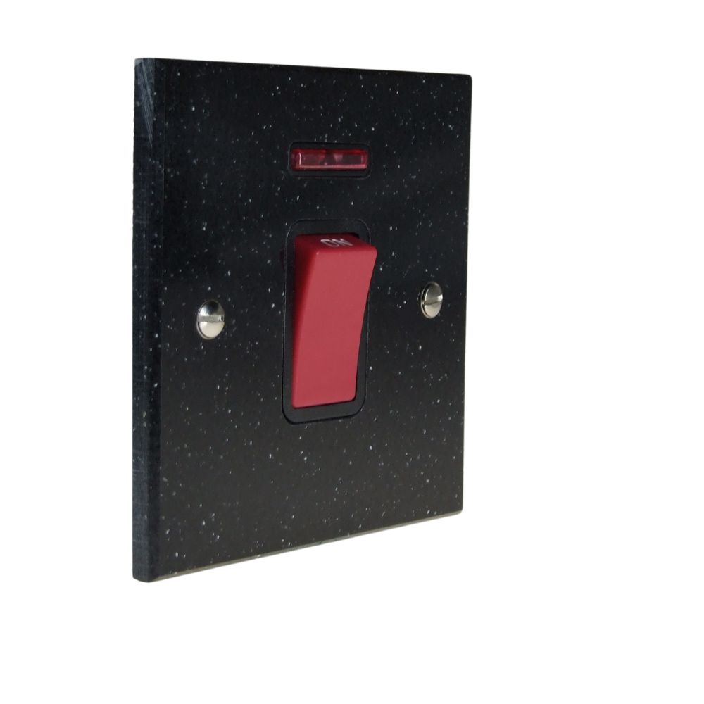 Black Pearl Acrylic Resin Double Pole Cooker Switch Neon on a Single  Plate Black