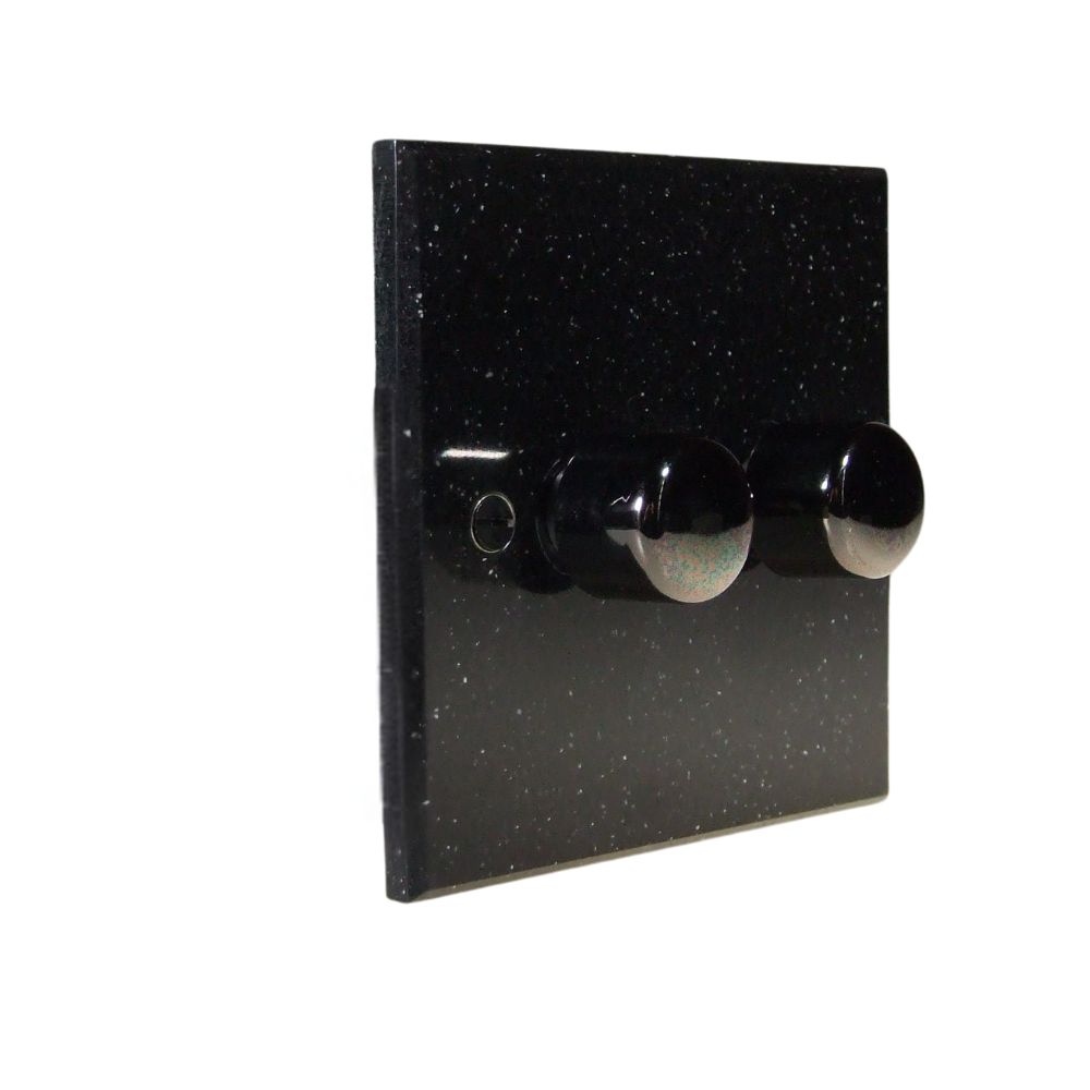 Black Pearl Acrylic Resin Double 250W Dimmer Light Switch Black Nickel Caps