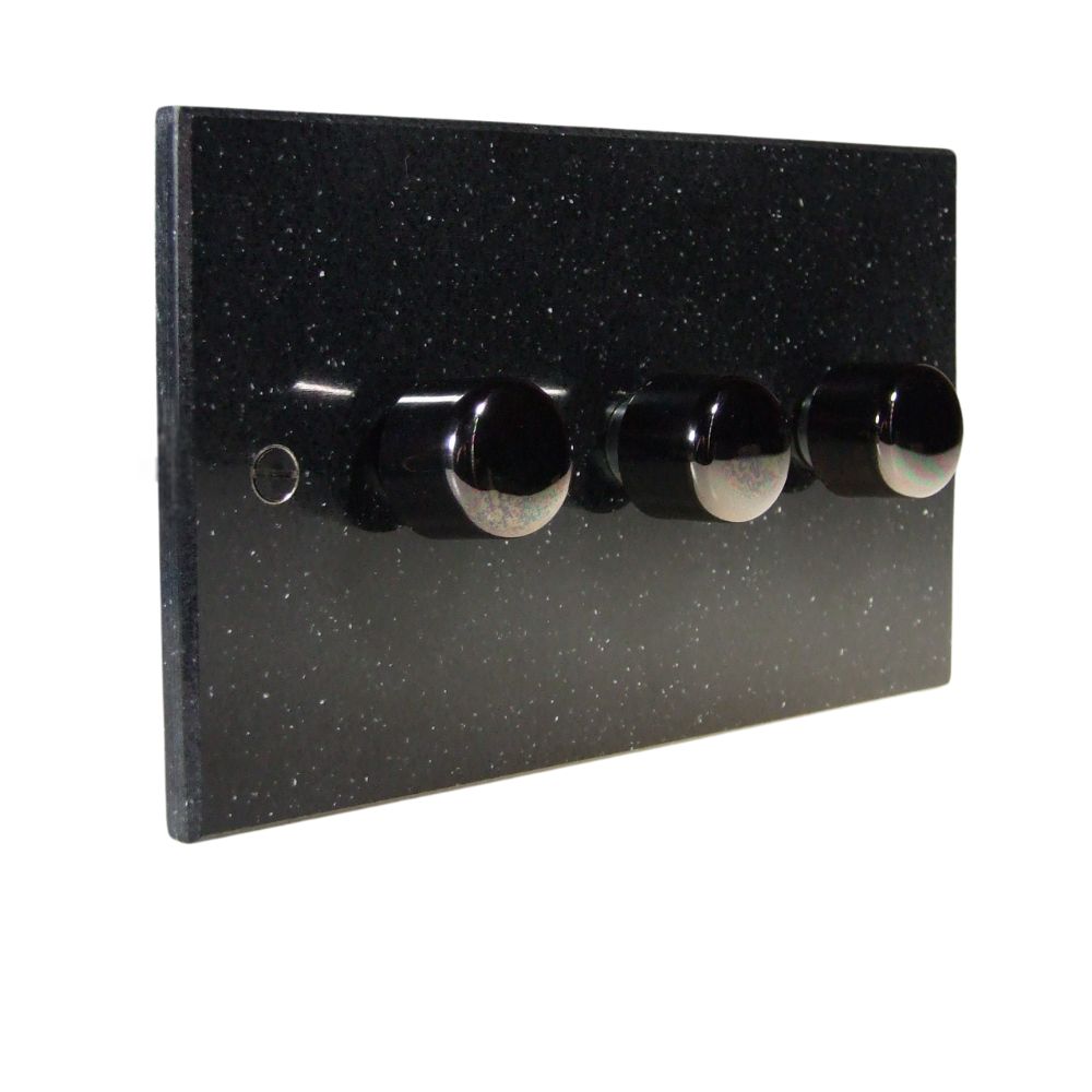 Black Pearl Acrylic Resin Triple LED Dimmer Light Switch Black Nickel Caps