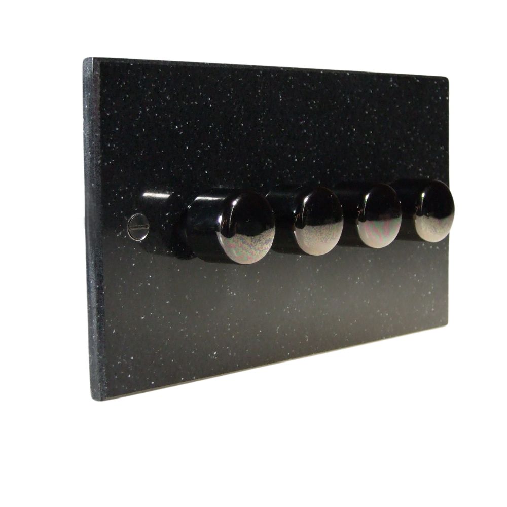 Black Pearl Acrylic Resin 4 Switch LED Dimmer Light Switch Black Nickel Caps