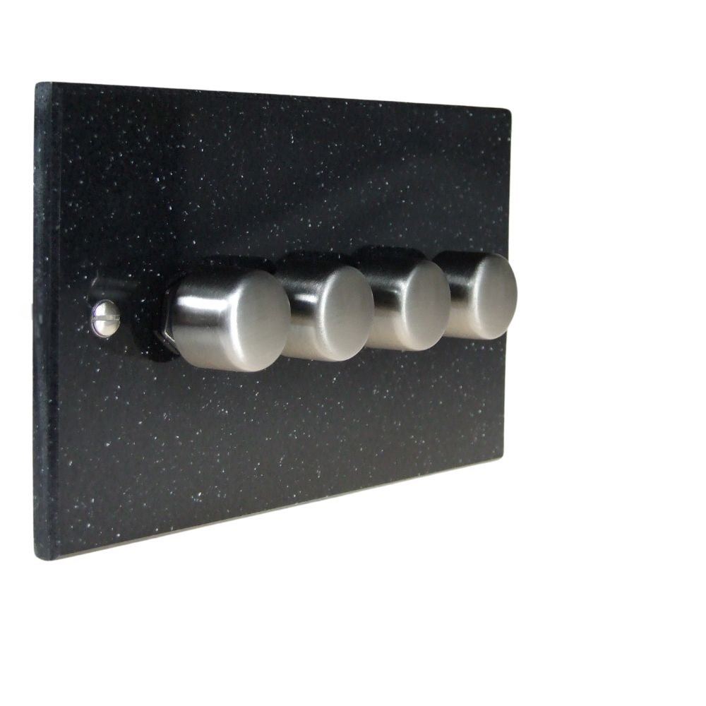Black Pearl Acrylic Resin 4 Switch 250W Dimmer Light Switch Satin Stainless Caps