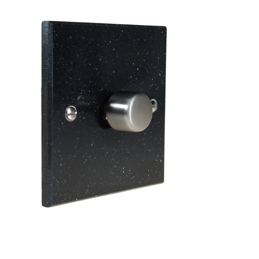 Black Pearl Acrylic Resin Single LED Dimmer Light Switch Satin Stainless Cap