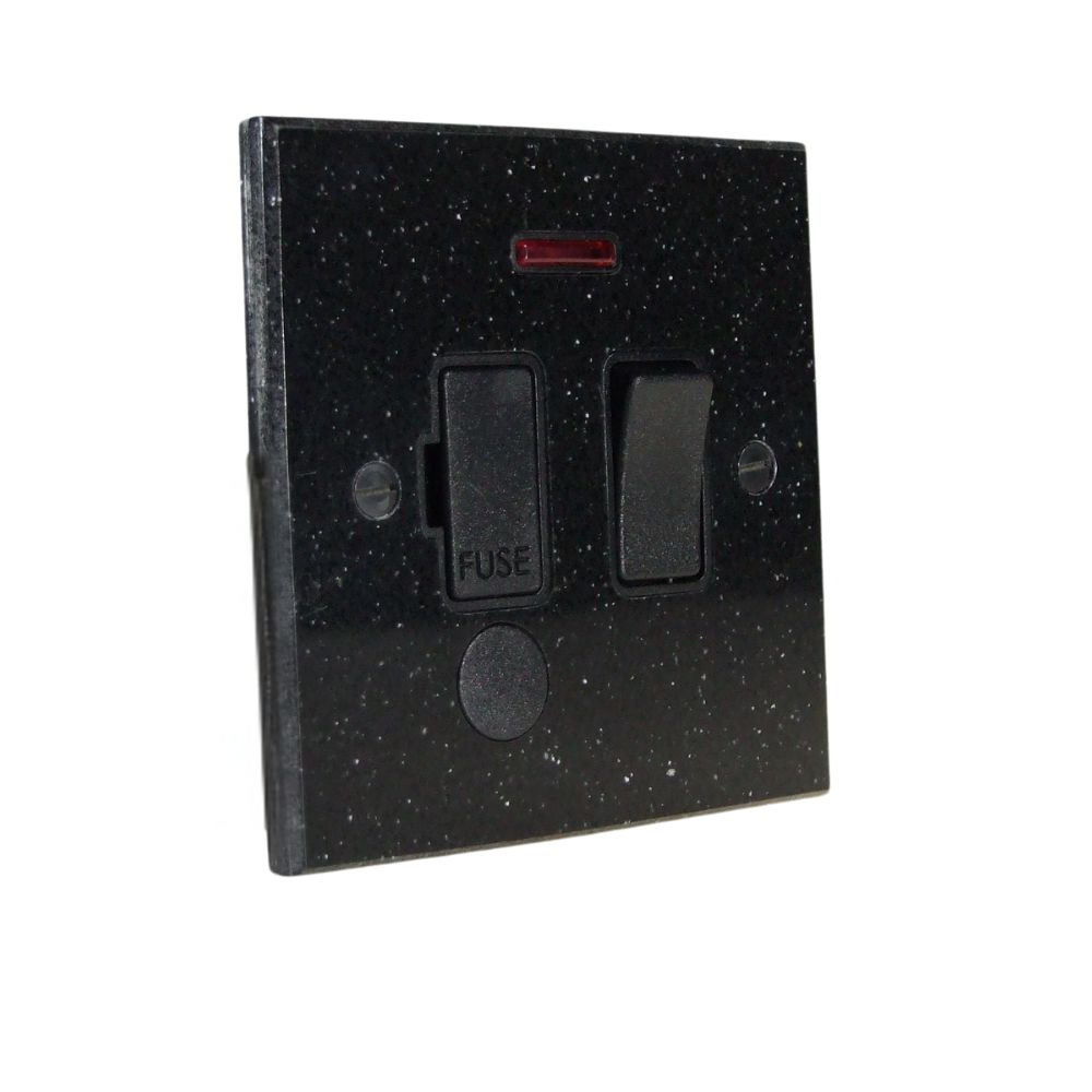 Black Pearl Acrylic Resin Switch Fuse Spur with Neon and Cord Outlet Black