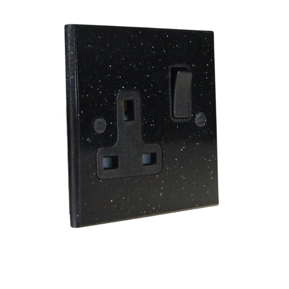 Black Pearl Acrylic Resin Single Switched Socket Black