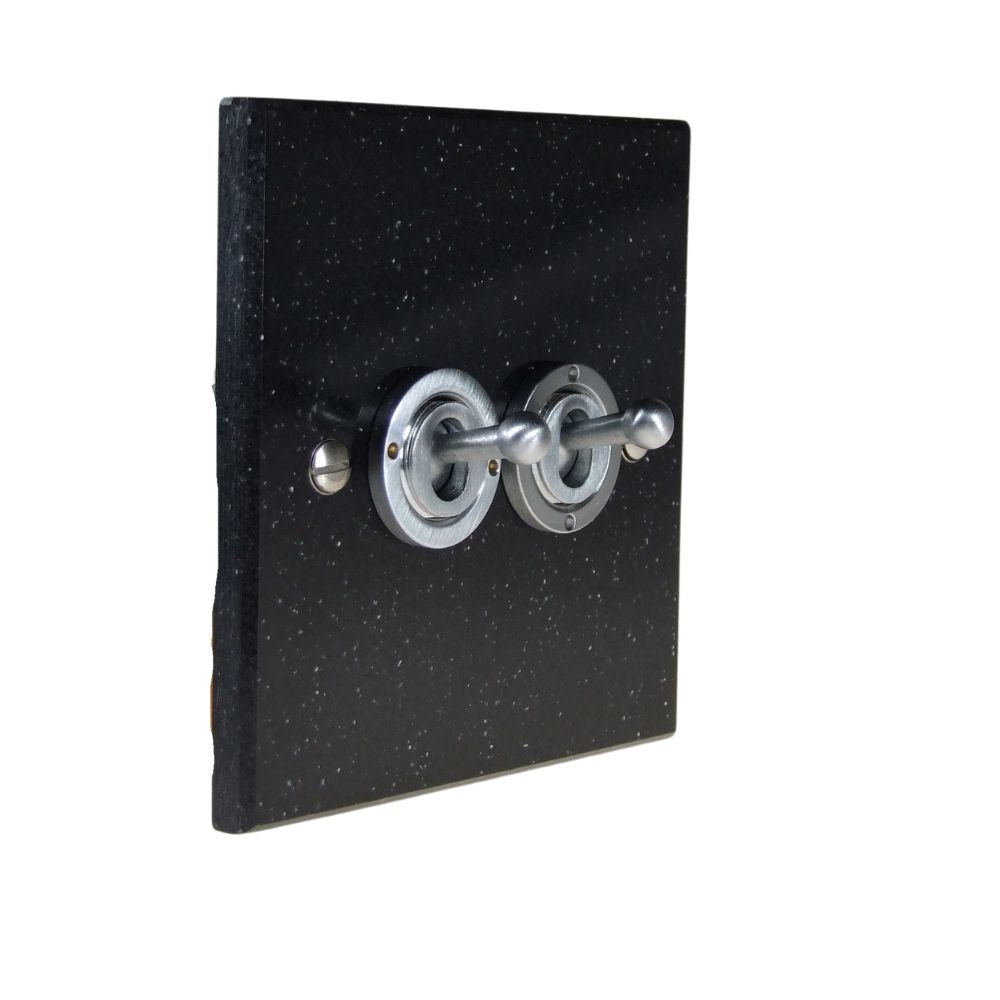 Black Pearl Acrylic Resin Double Light Switch Satin Stainless Period Toggle