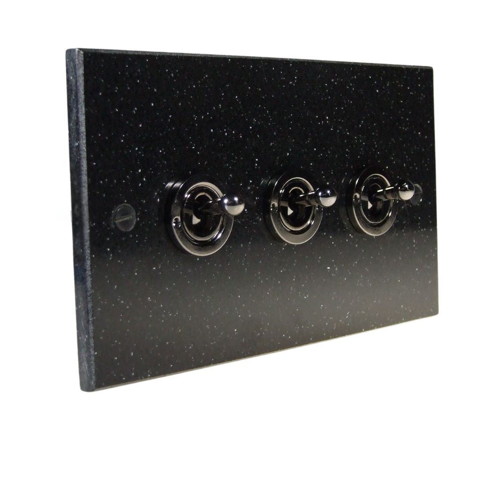 Black Pearl Acrylic Resin Triple Light Switch Black Nickel Period Toggle