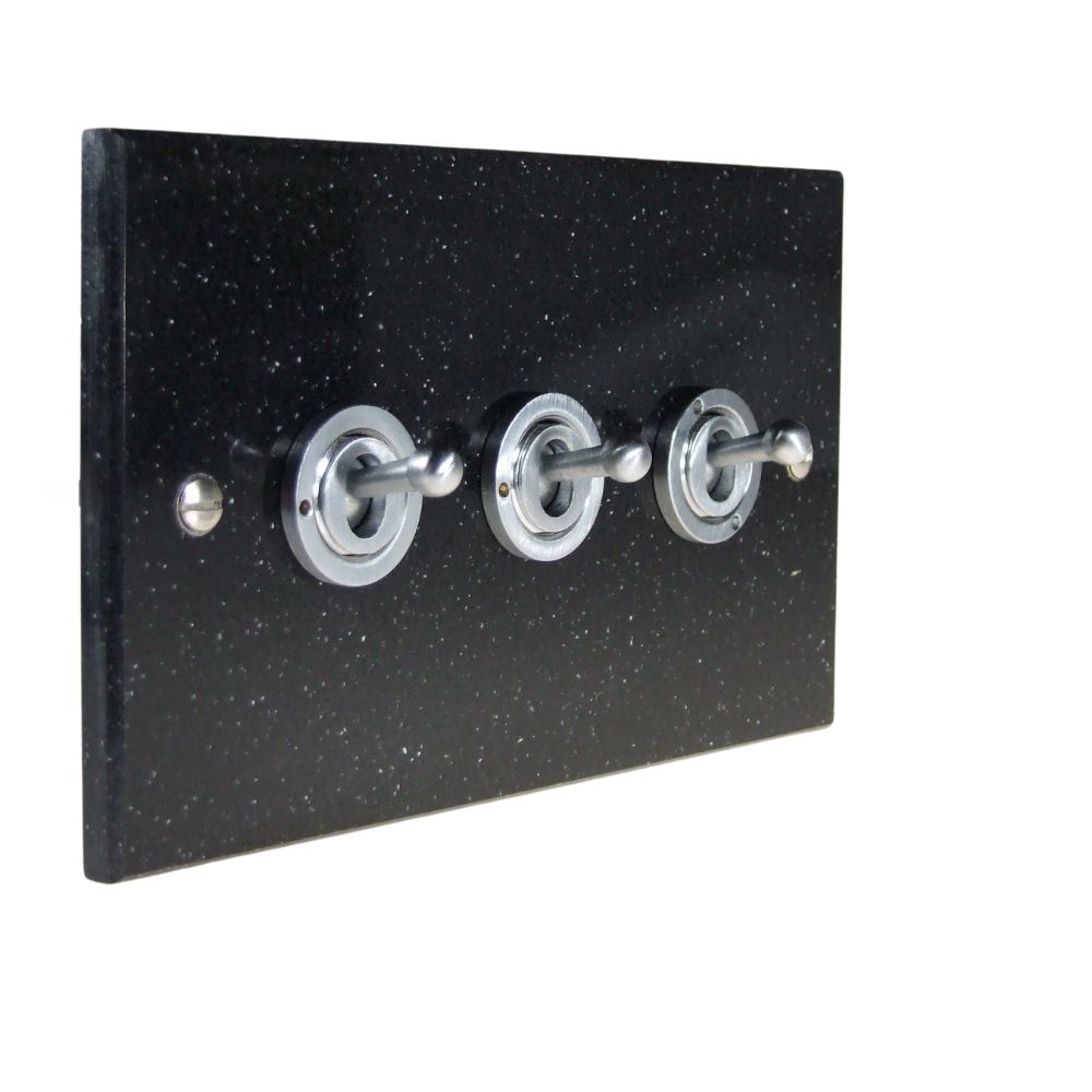 Black Pearl Acrylic Resin Triple Light Switch Satin Stainless Period Toggle
