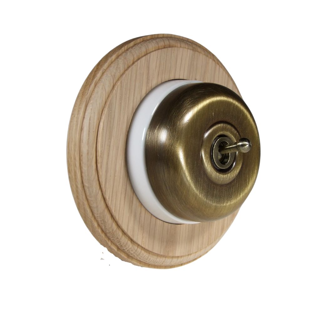 Period Smooth Antique Brass Dome Single Dolly Light Switch Unfinished Oak White Round Base