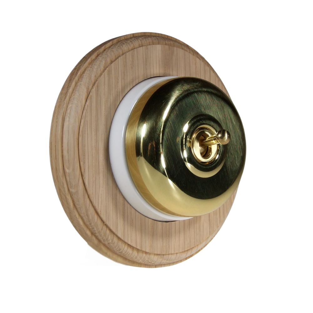 Period Smooth Polished Brass Dome Single Dolly Light Switch Unfinished Oak White Round Base