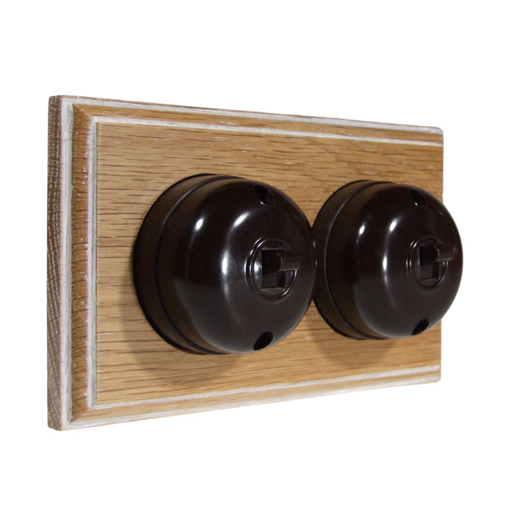Rosen Brown 2-Gang Horizontal 2-Way Bakelite Switch in Limed Oak