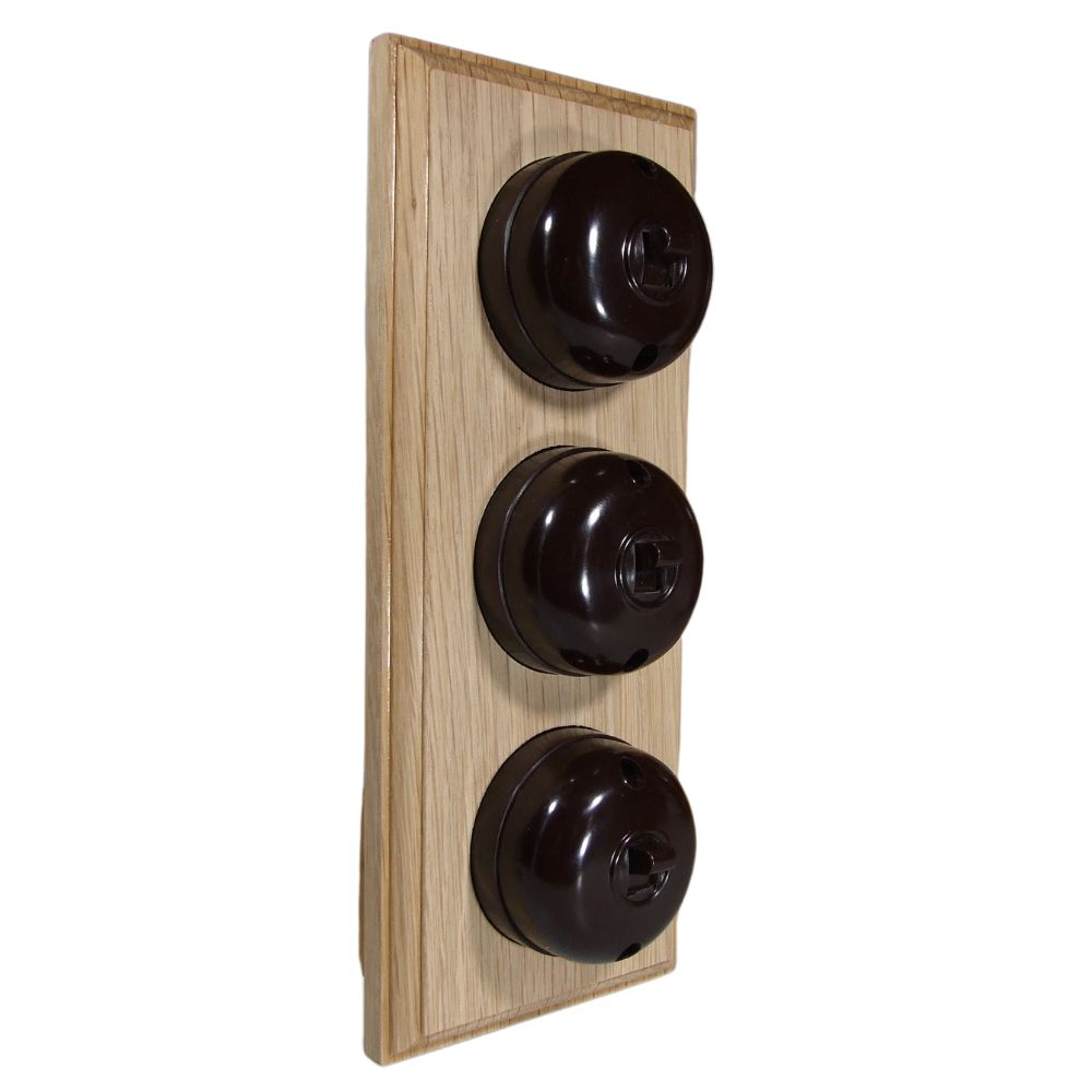 Rosen Brown 3-Gang Vertical 2-Way Bakelite Switch in Unfinished Oak