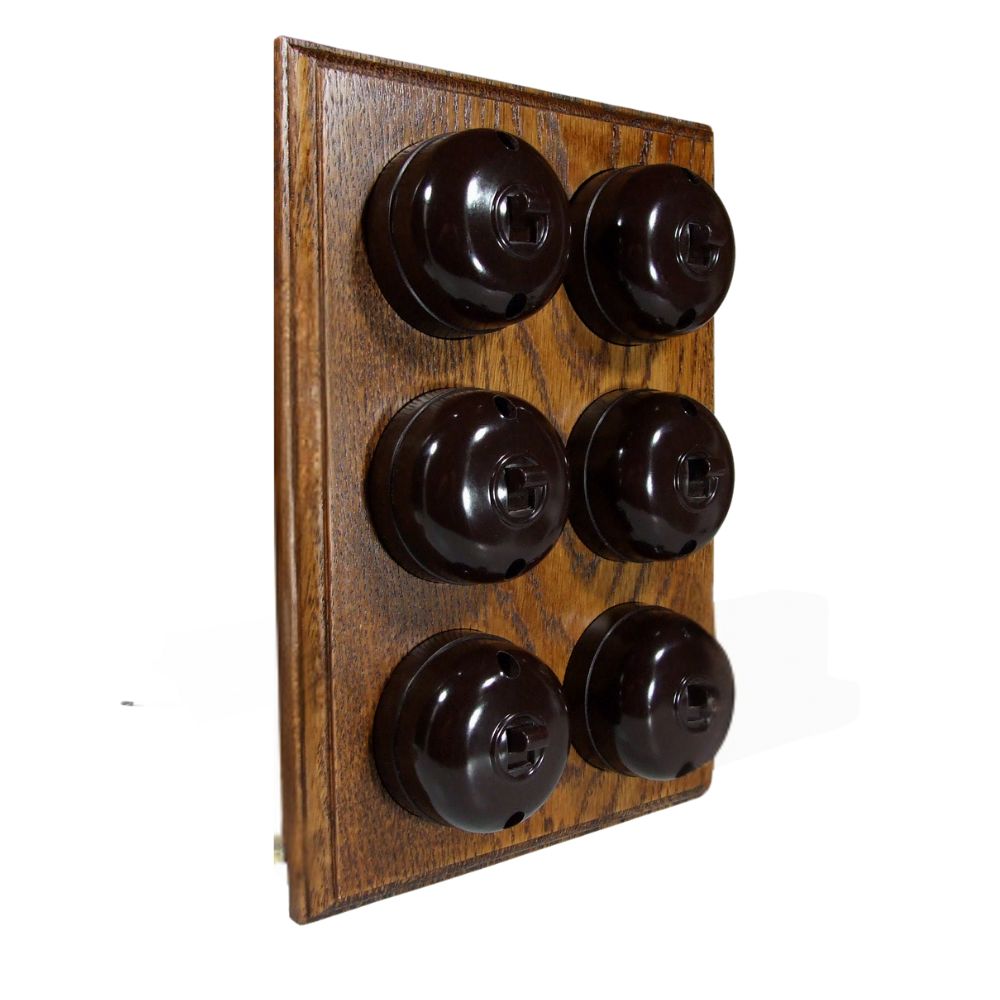 Rosen Brown 6-Gang 2-Way Bakelite Switch in Medium Oak