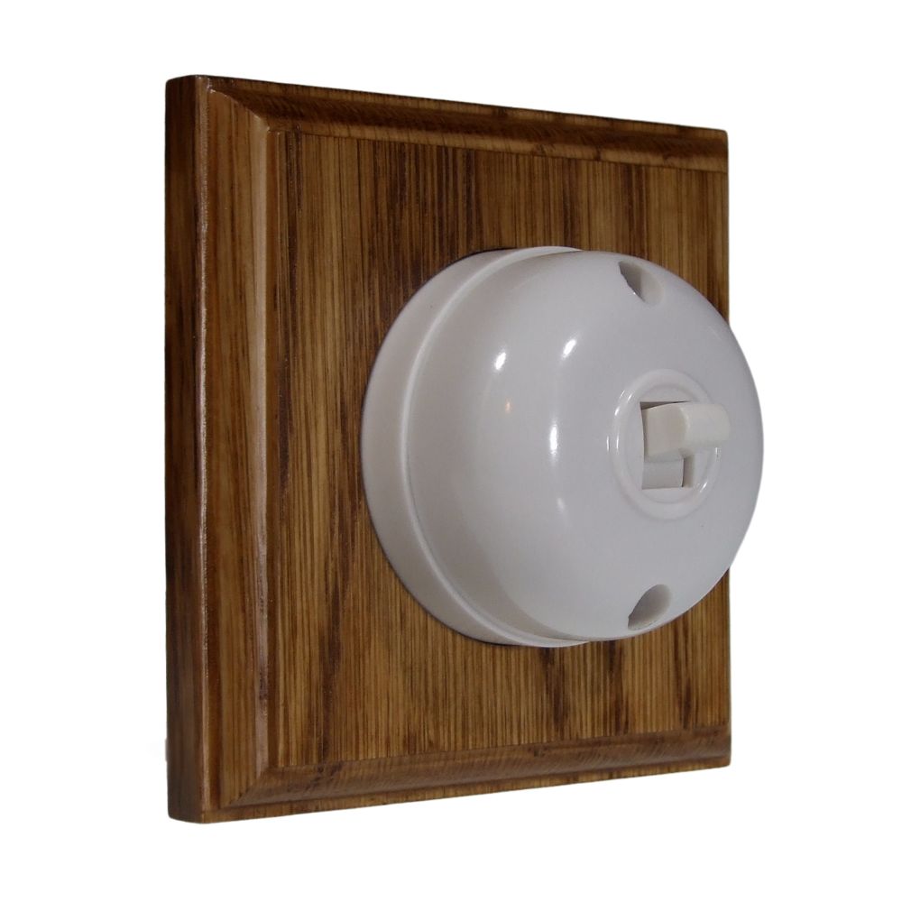 Rosen White 1-Gang Push To Make Bakelite Switch in Medium Oak