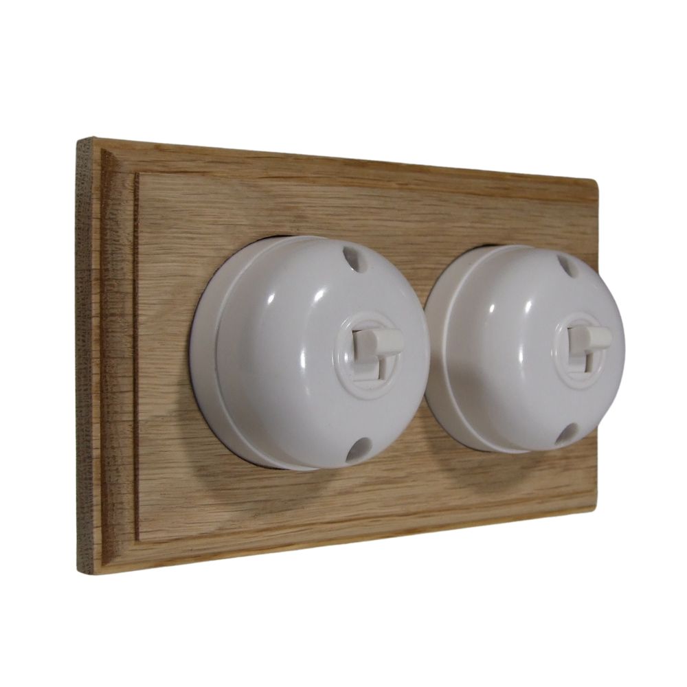 Rosen White 2-Gang Horizontal 2-Way Bakelite Switch in Unfinished Oak