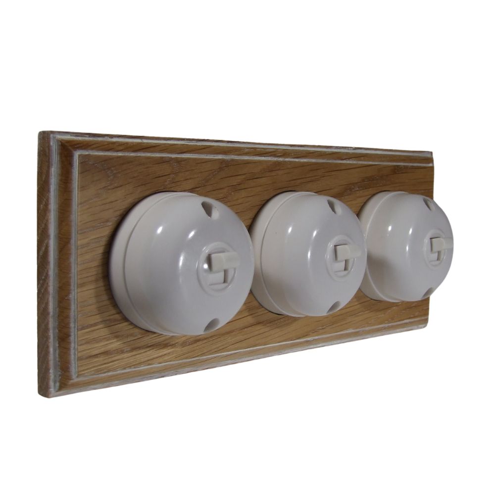 Rosen White 3-Gang Horizontal 2-Way Bakelite Switch in Limed Oak