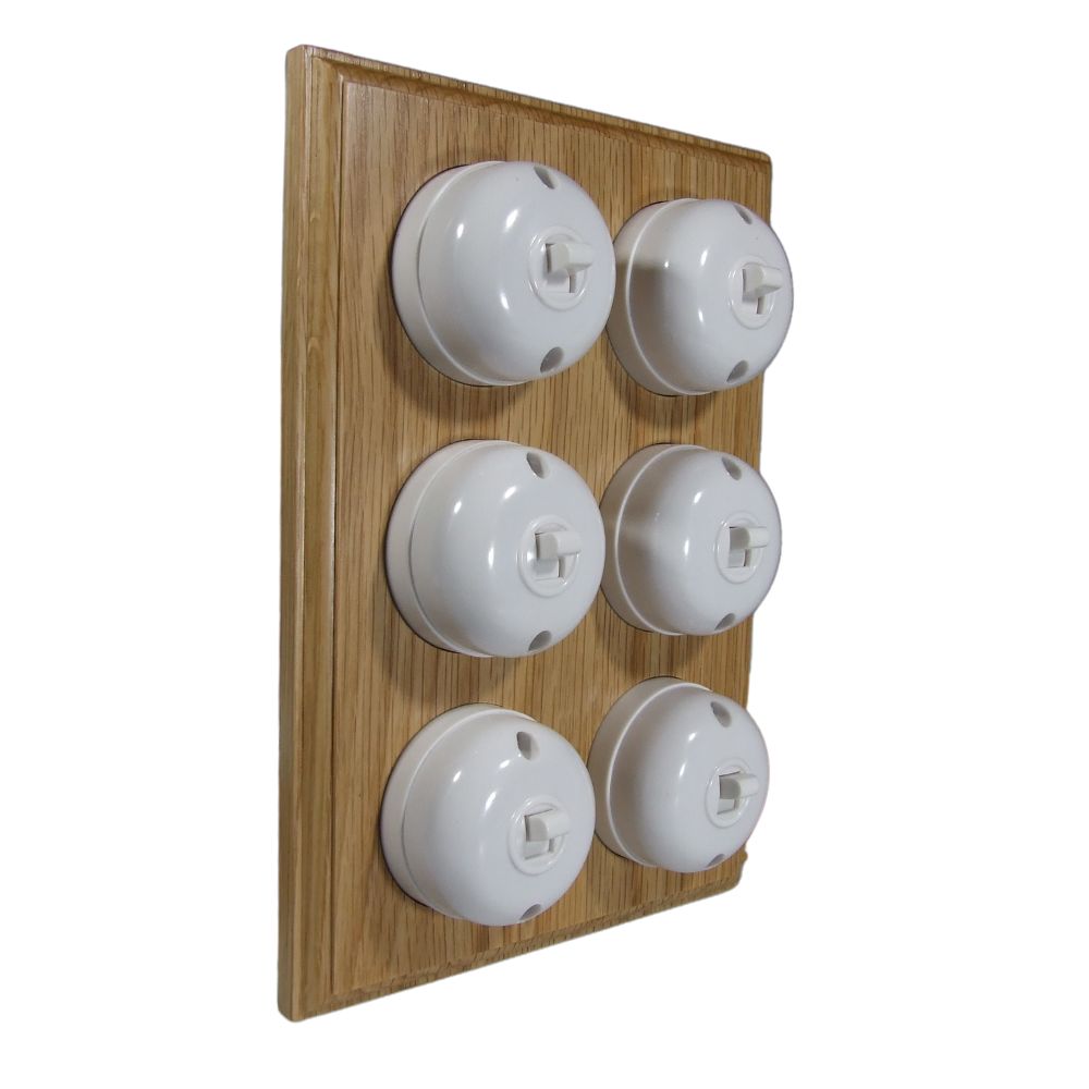 Rosen White 6-Gang 2-Way  Bakelite Switch in Oak