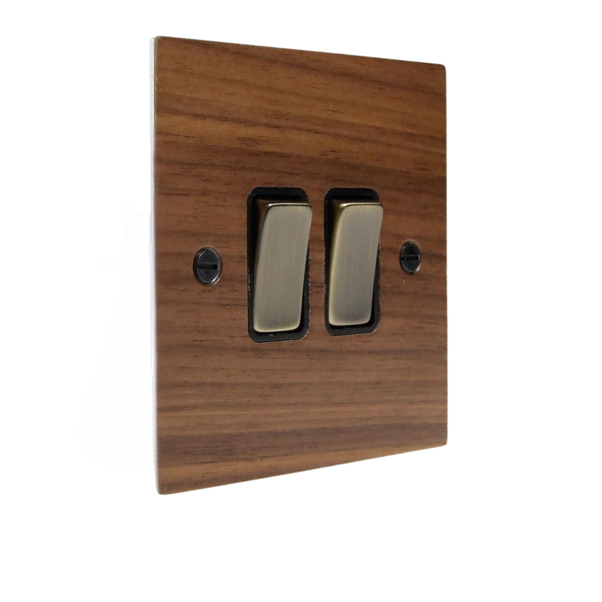 Metal Flat Plate 2 -Gang 2-Way 10-Amp Rocker Switch with a Walnut Veneer