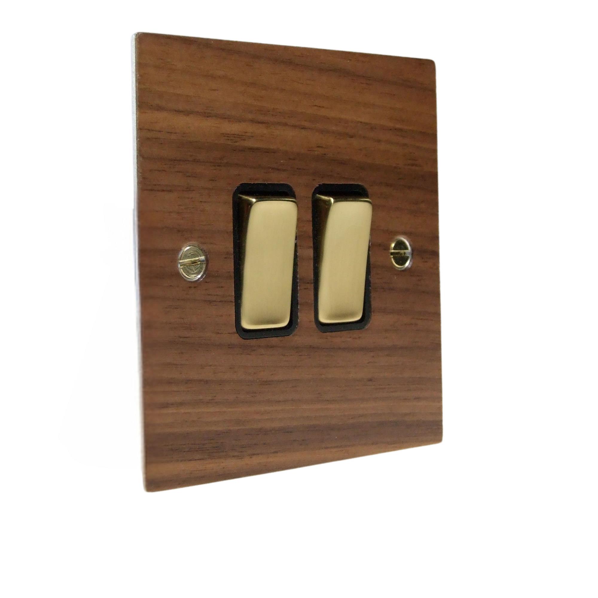 Metal Flat Plate 2 -Gang 2-Way 10-Amp Rocker Switch with a Walnut Veneer