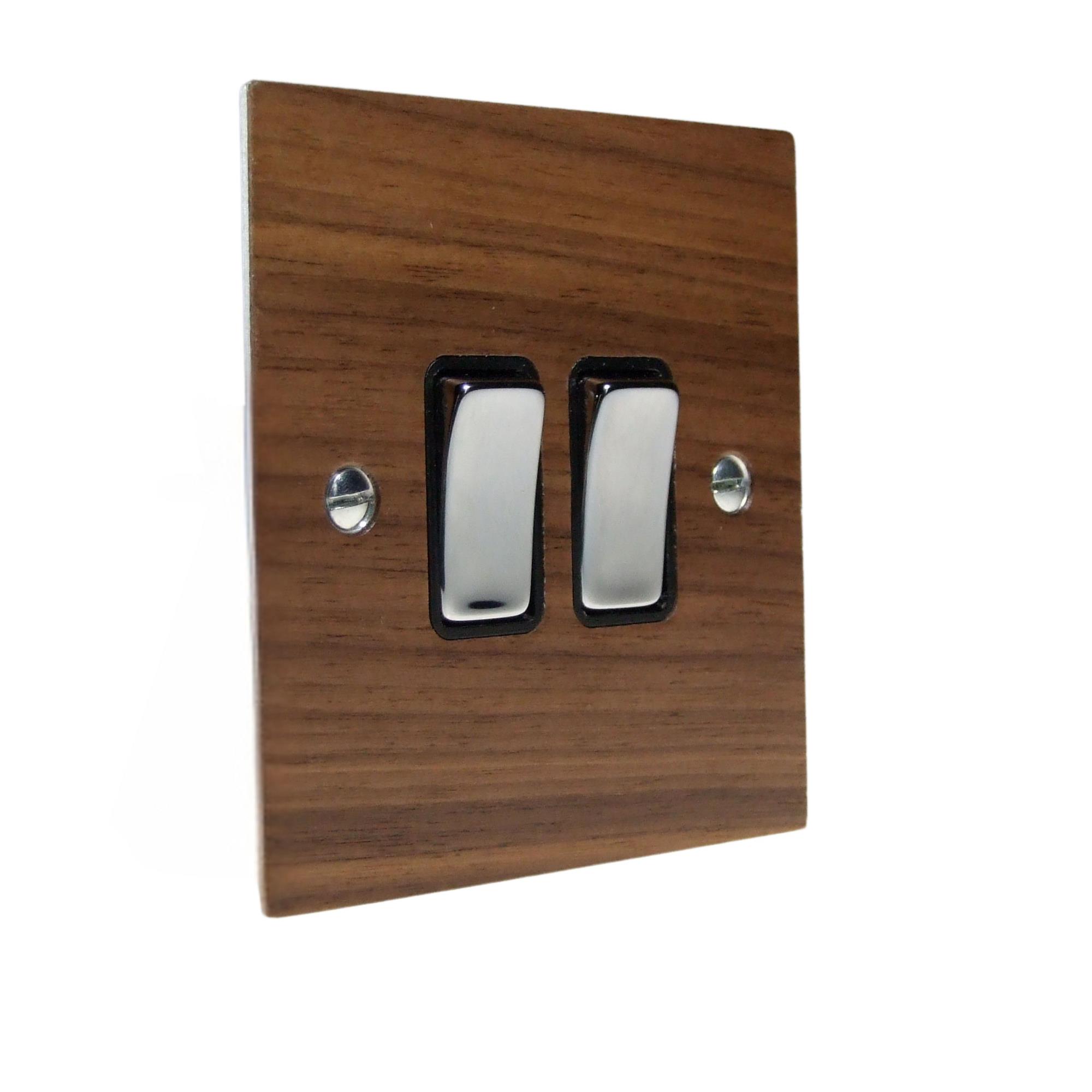 Metal Flat Plate 2 -Gang 2-Way 10-Amp Rocker Switch with a Walnut Veneer