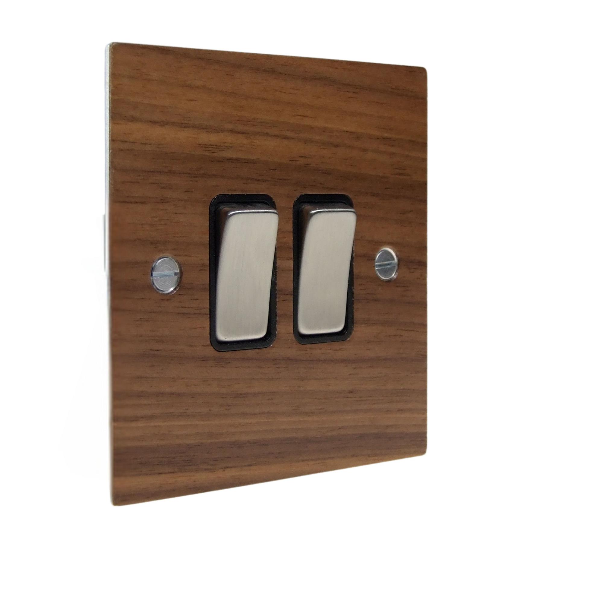 Metal Flat Plate 2 -Gang 2-Way 10-Amp Rocker Switch with a Walnut Veneer