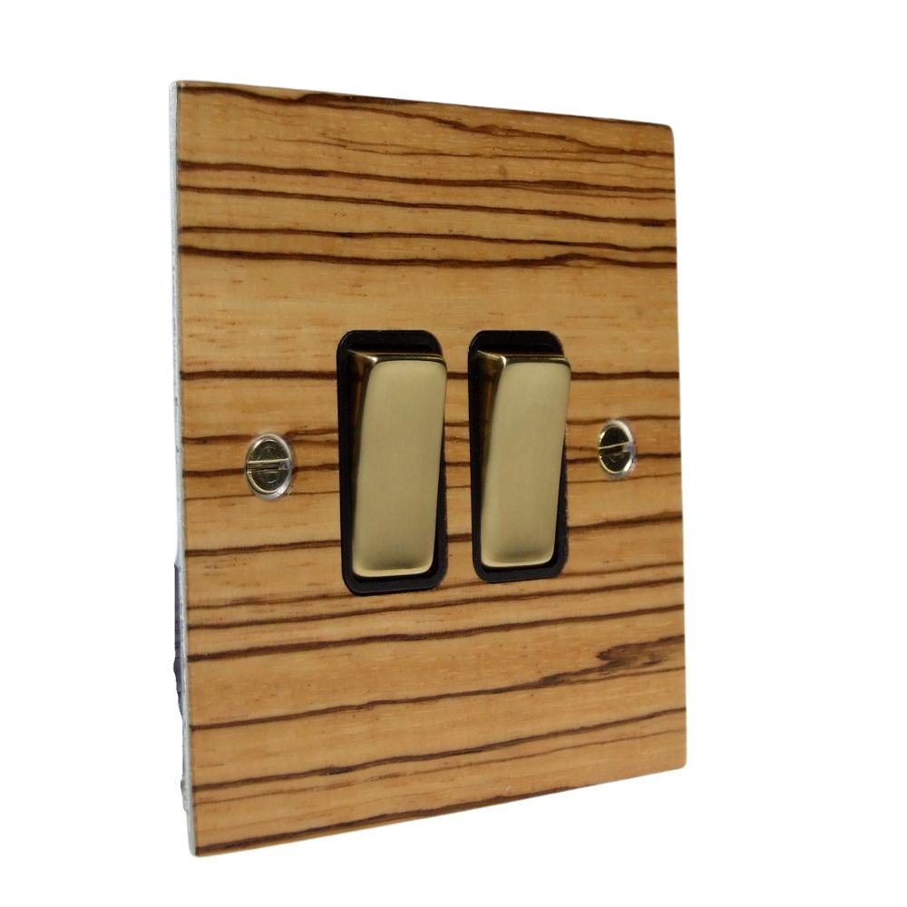 Zebranno Veneer Double Light Switch Polished Brass and Black