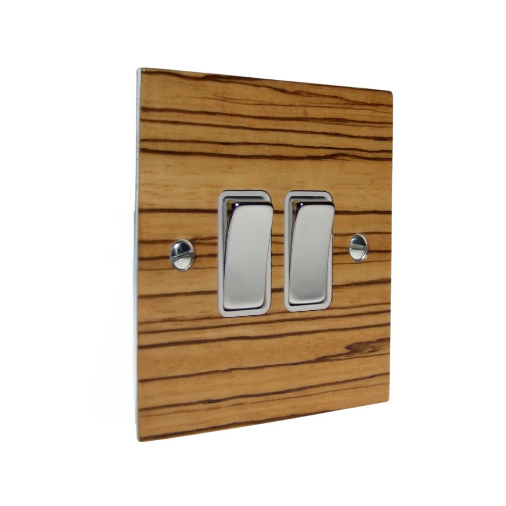 Zebranno Veneer Double Light Switch Polished Chrome and White