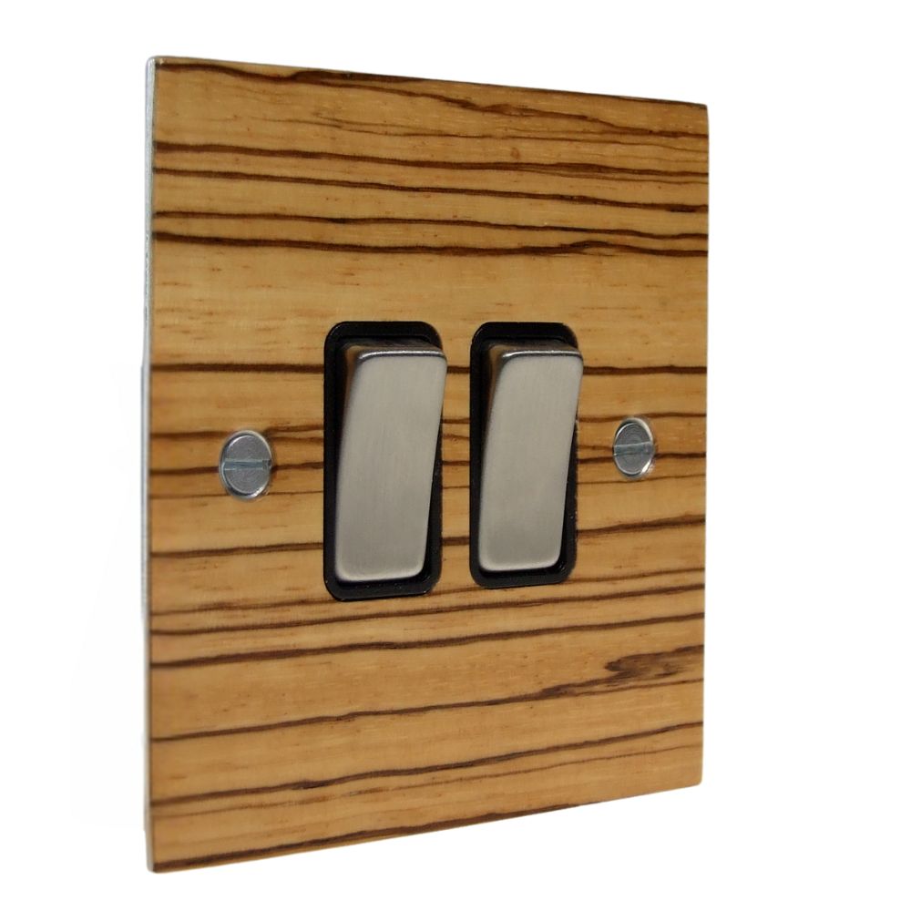 Zebranno Veneer Double Light Switch Satin Stainless and Black