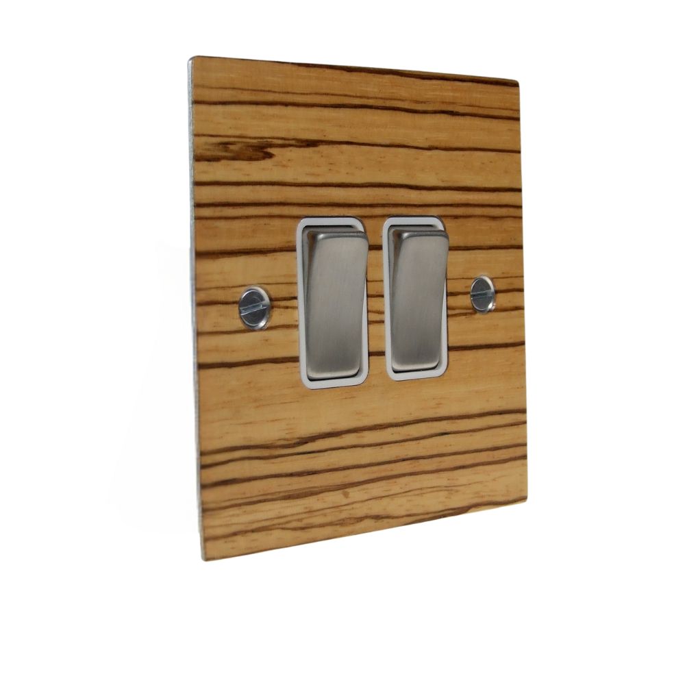 Zebranno Veneer Double Light Switch Satin Stainless and White