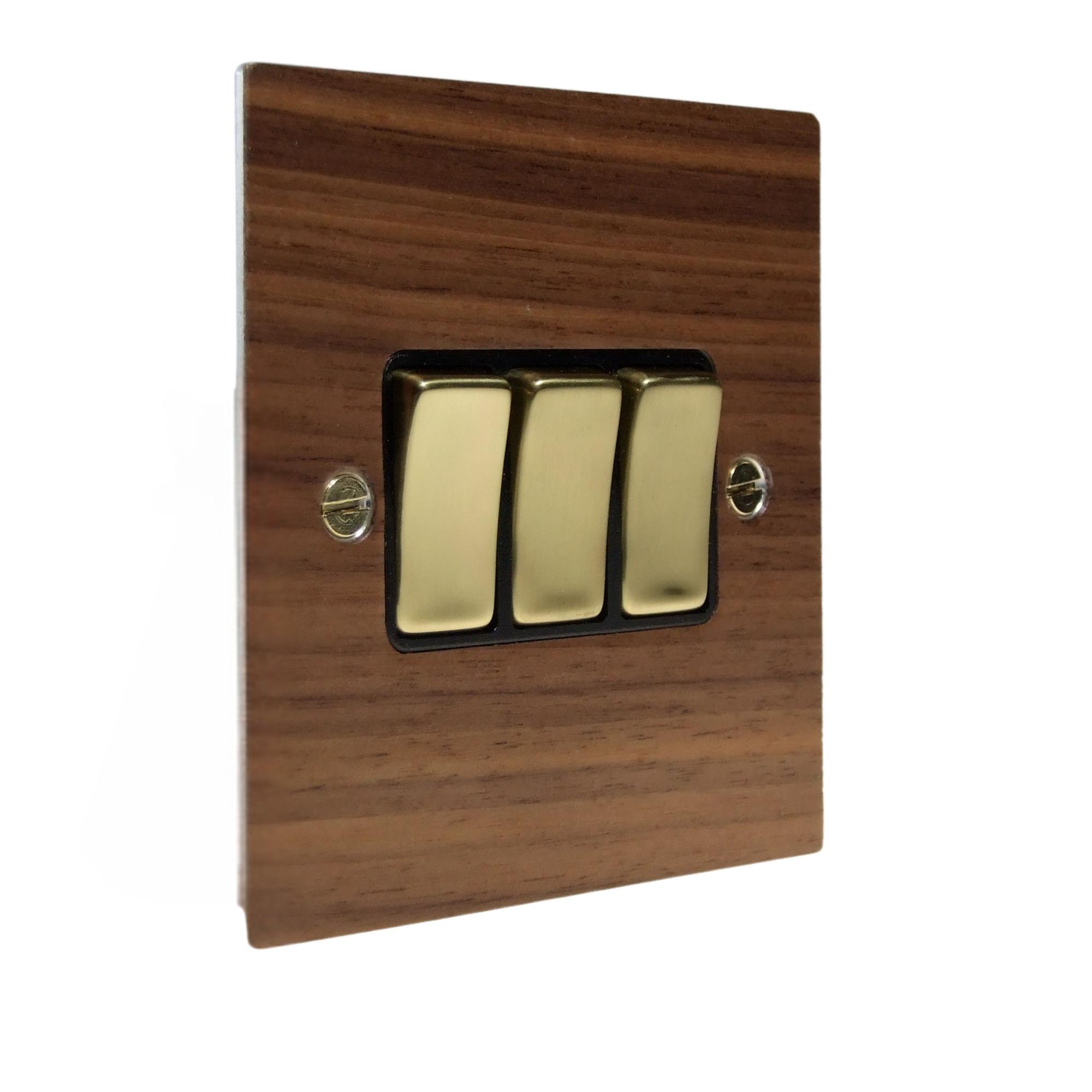 Metal Flat Plate 3 -Gang 2-Way 10-Amp Rocker Switch with a Walnut Veneer