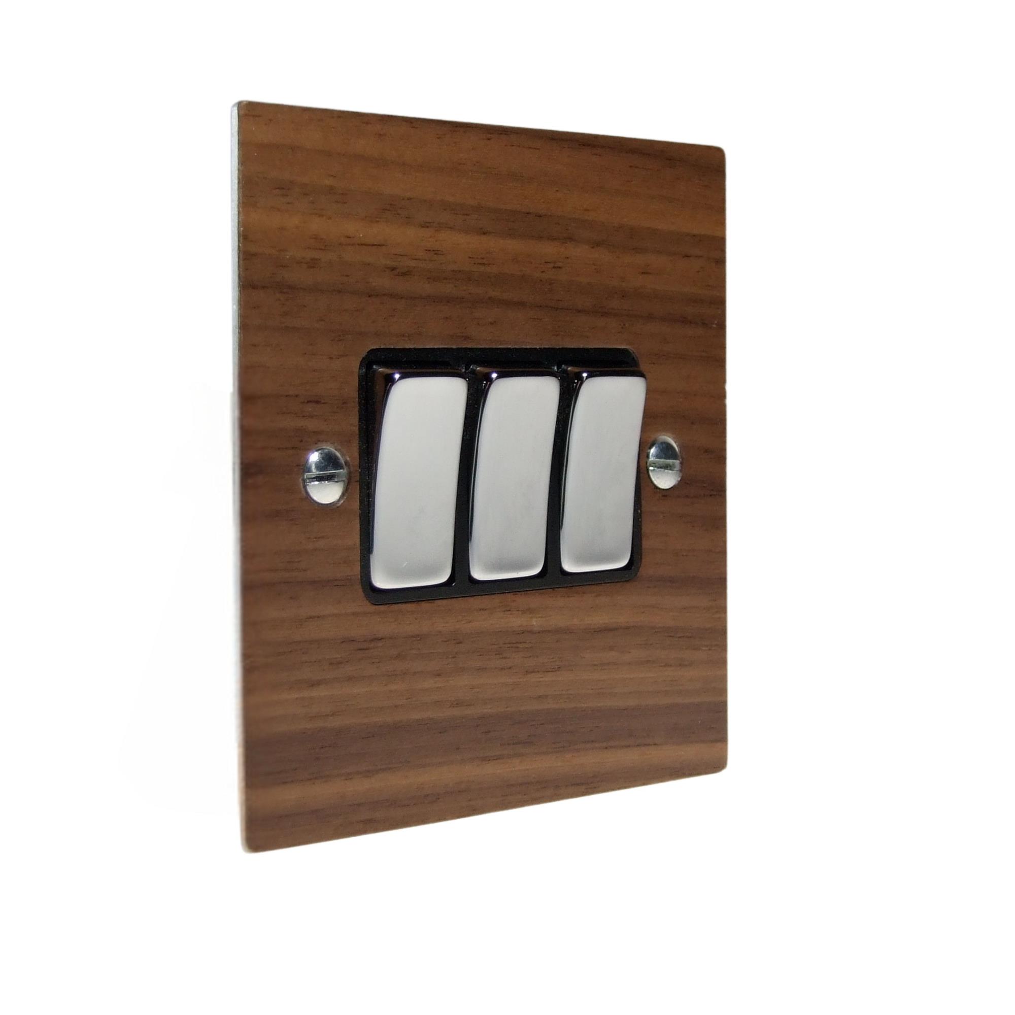 Metal Flat Plate 3 -Gang 2-Way 10-Amp Rocker Switch with a Walnut Veneer