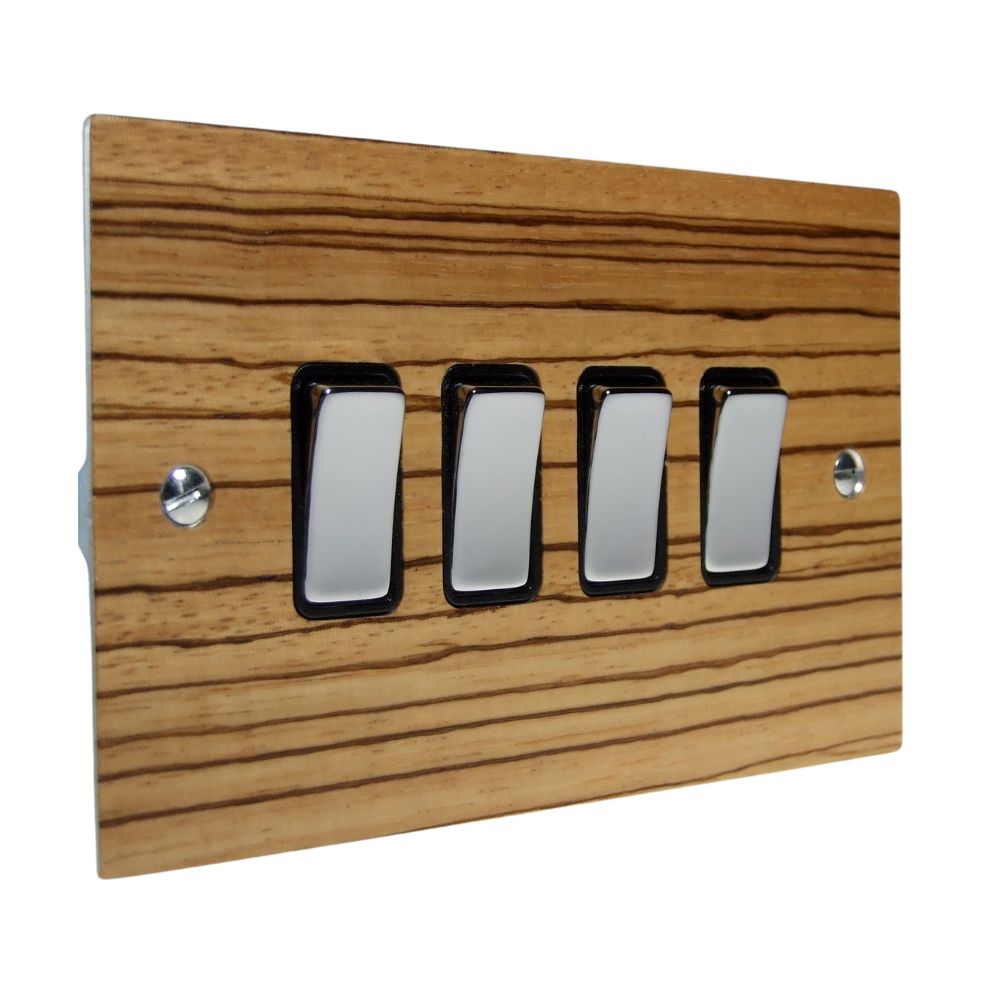 Zebranno Veneer 4 Switch Light Switch Polished Chrome and Black