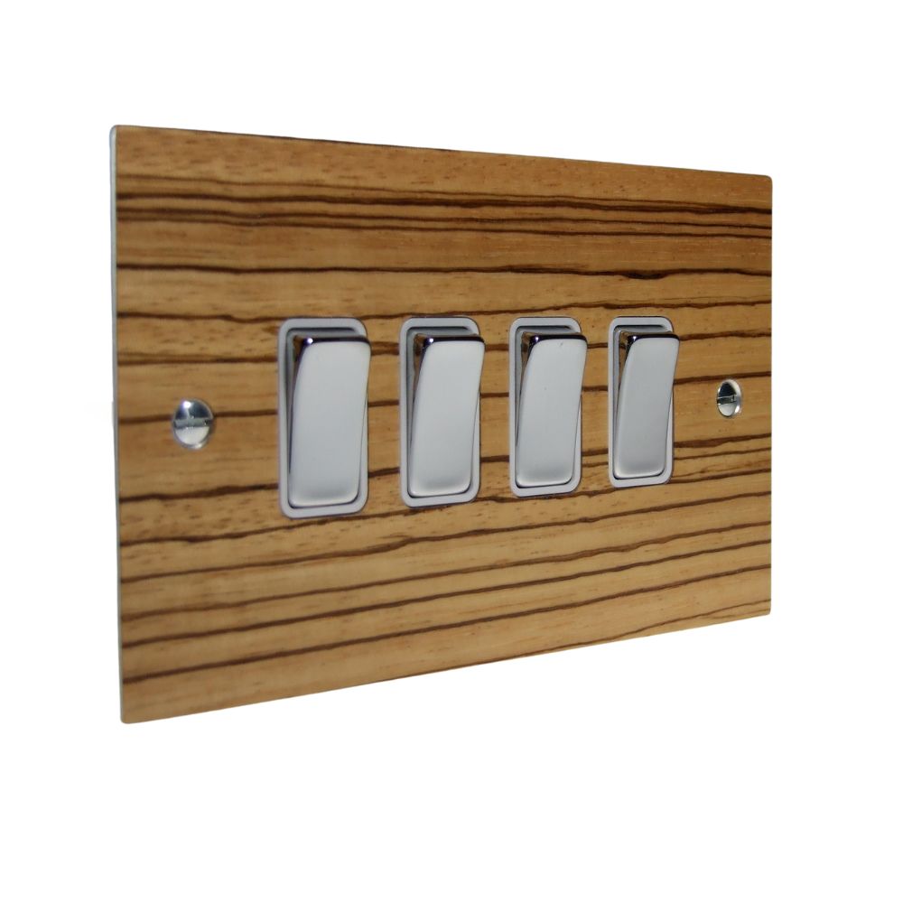 Zebranno Veneer 4 Switch Light Switch Polished Chrome and White