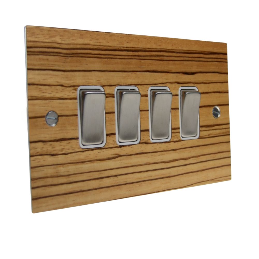 Zebranno Veneer 4 Switch Light Switch Satin Stainless and White