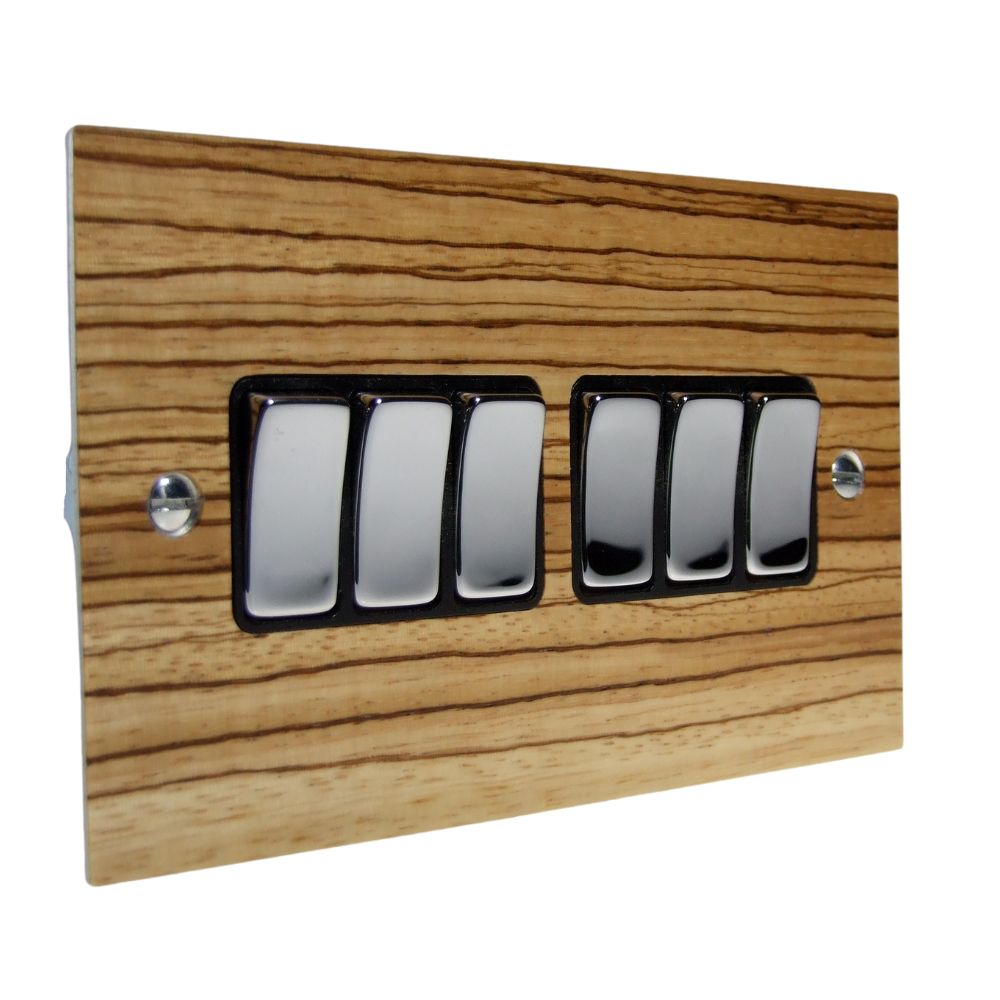 Zebranno Veneer 6 Switch Light Switch Polished Chrome and Black