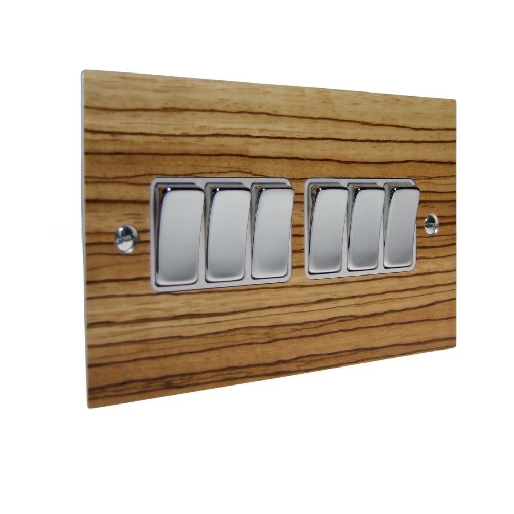 Zebranno Veneer 6 Switch Light Switch Polished Chrome and White