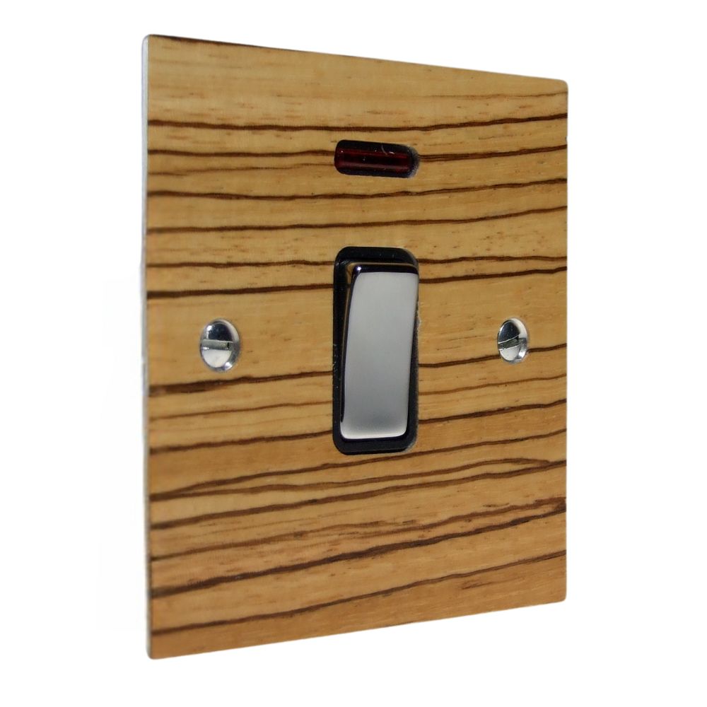 Zebranno Veneer Double Pole Switch Polished Chrome and Black with Neon