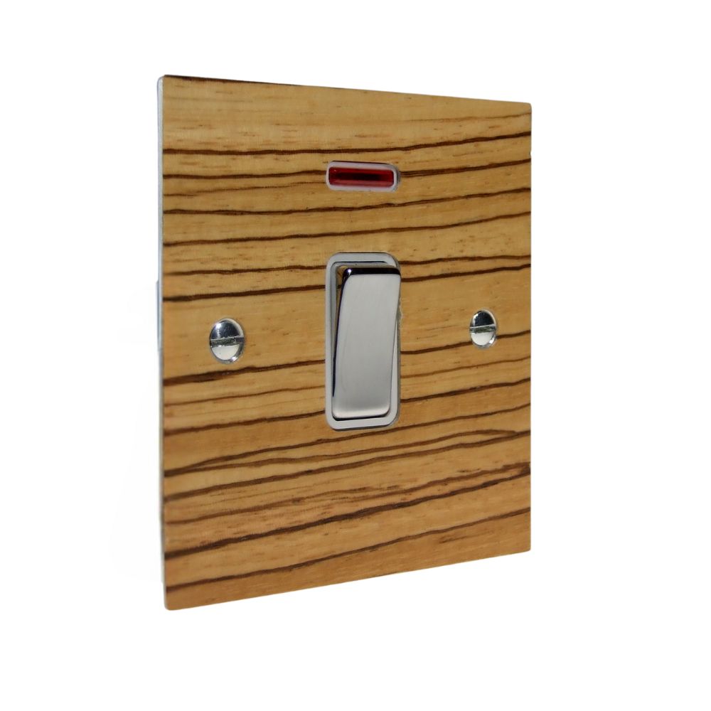 Zebranno Veneer Double Pole Switch Polished Chrome and White with Neon