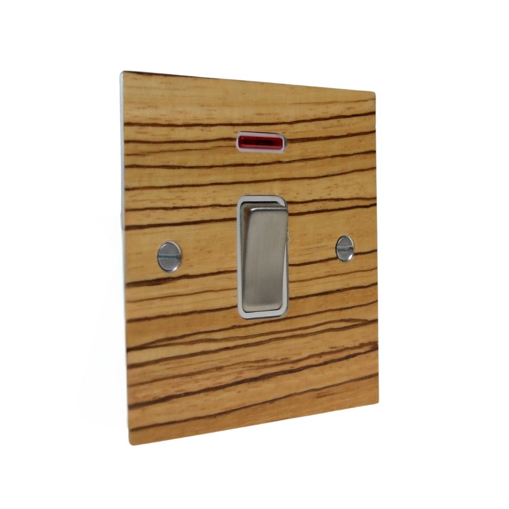 Zebranno Veneer Double Pole Switch Satin Stainless and White with Neon
