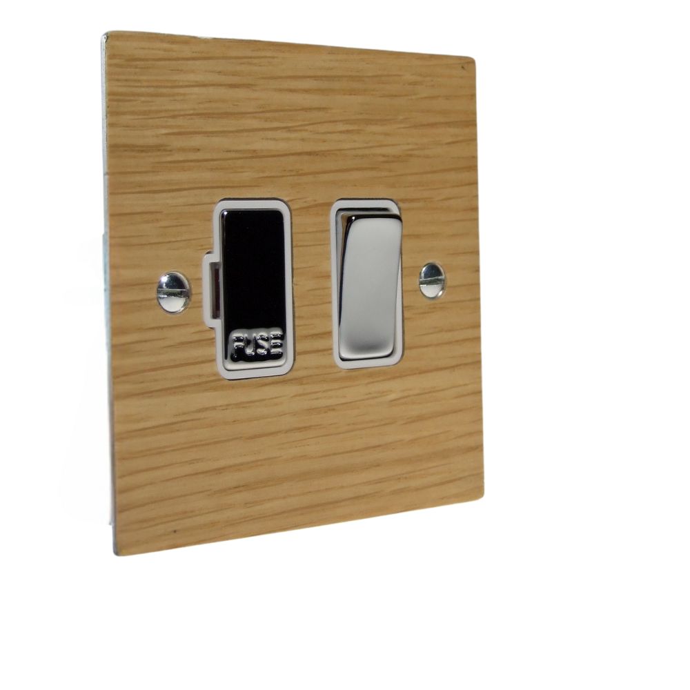 Oak Veneer Switch Fuse Spur Polished Chrome and White