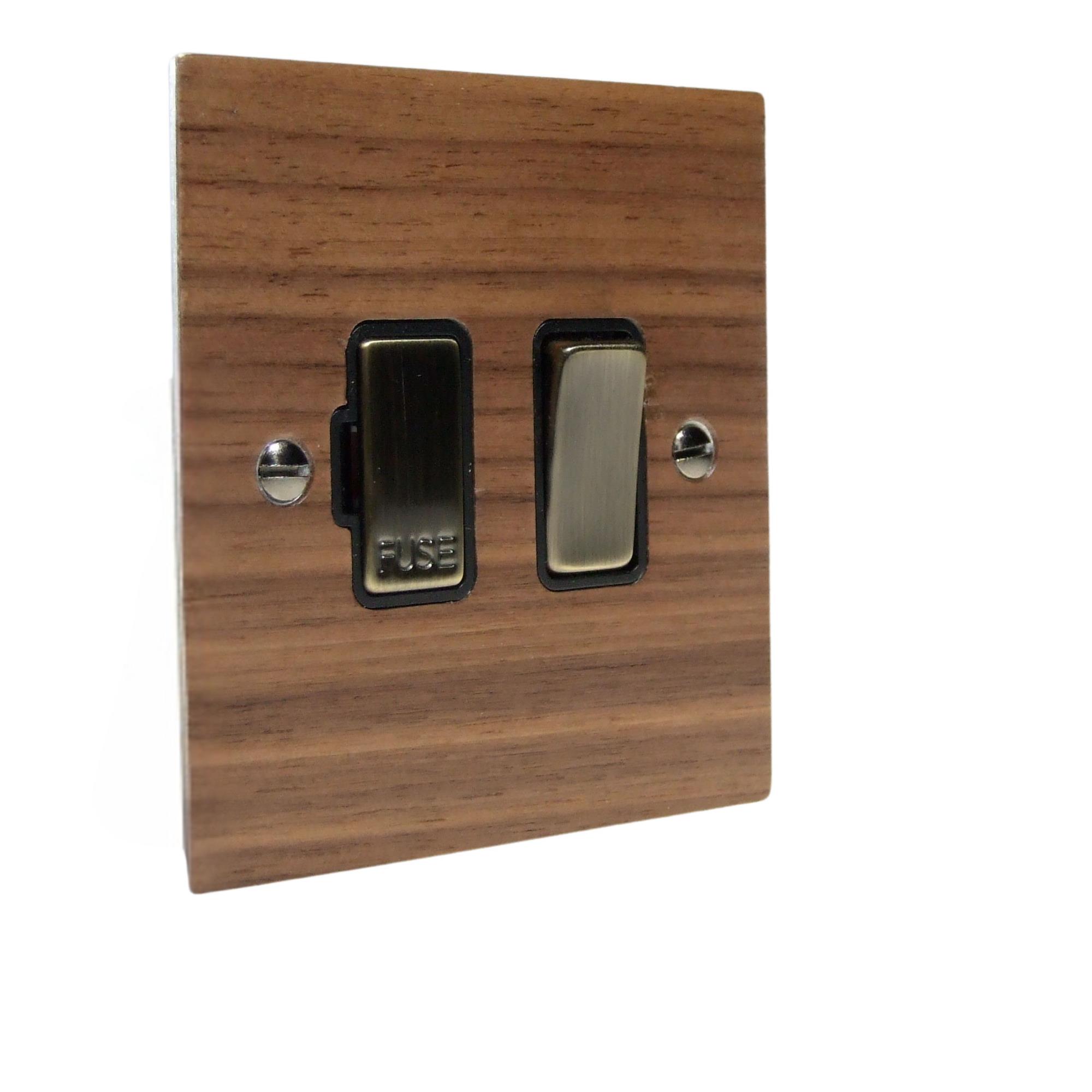 Walnut Veneer Switch Fuse Spur Antique Brass and Black