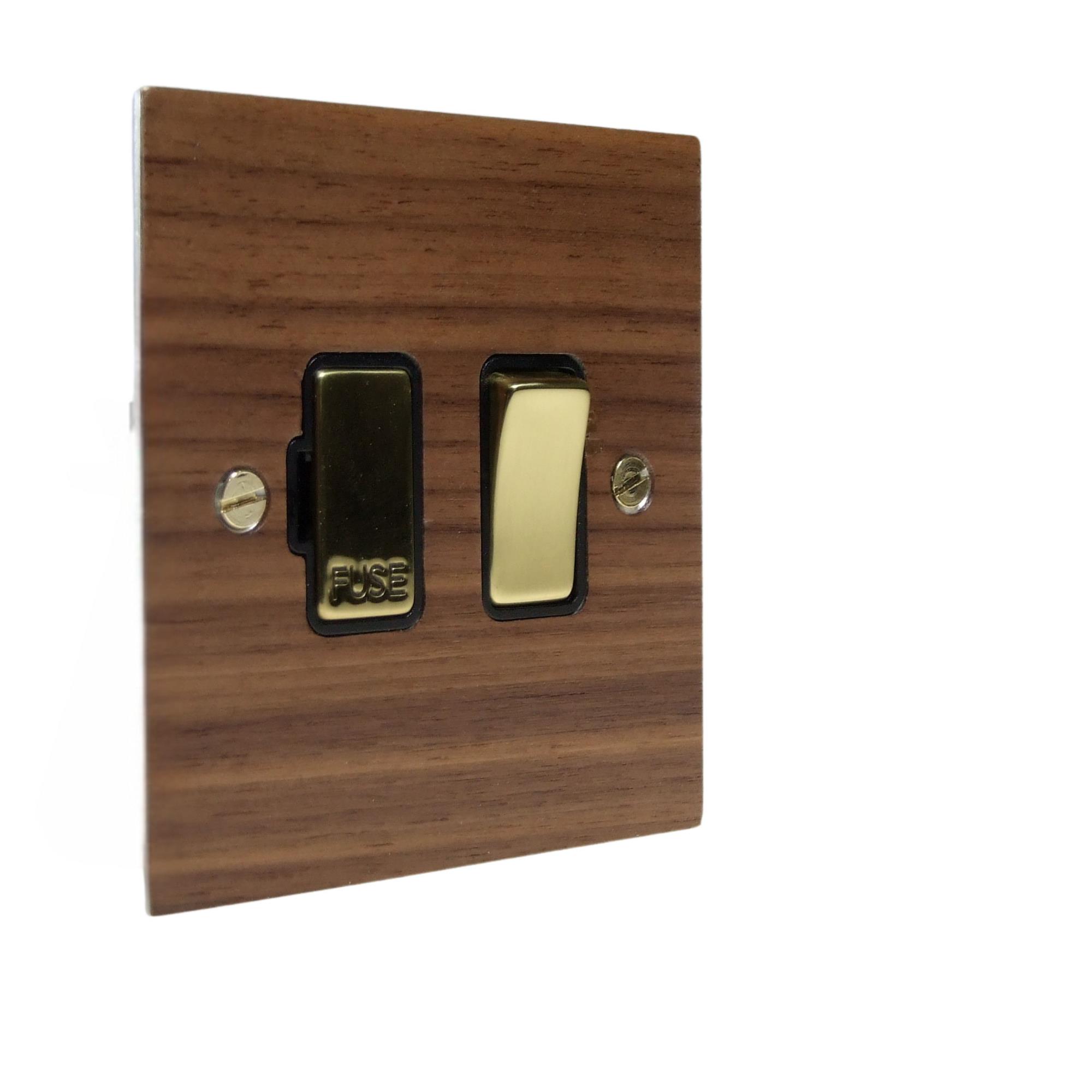 Walnut Veneer Switch Fuse Spur Polished Brass and Black