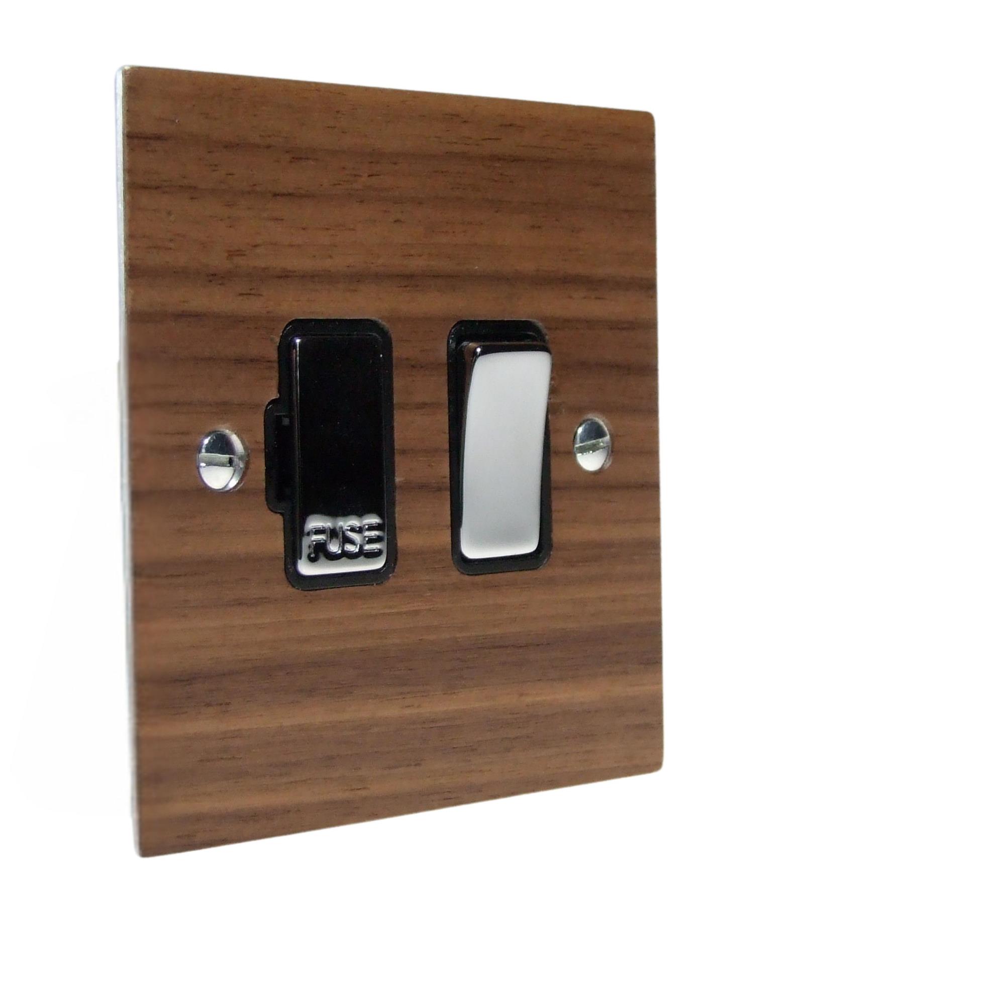Walnut Veneer Switch Fuse Spur Polished Chrome and Black